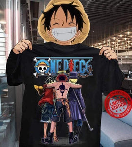 Luffy 3 Friends Black Tshirt