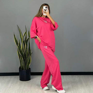 Drop Shoulder Pink Tracksuit