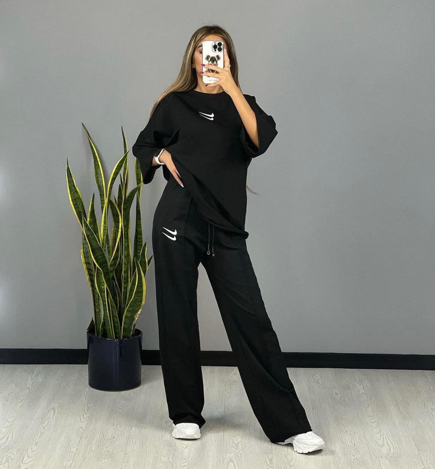 Drop Shoulder Black Tracksuit